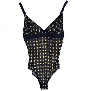 Stella McCartney Florence Fluttering Metallic Polka Dot Mesh Bodysuit Ink Gold S